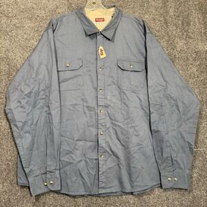 Wrangler Premium Shirt Men 2XL Blue Button Up Pockets Cowboy Western Work Cotton